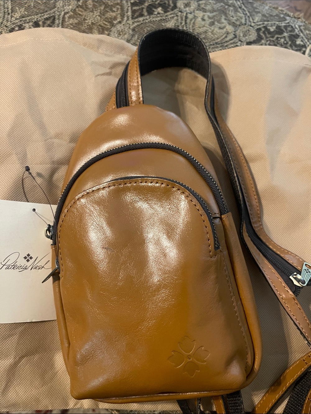 Patricia Nash Cognac Annalie Leather Convertible Sling Belt Bag NWT